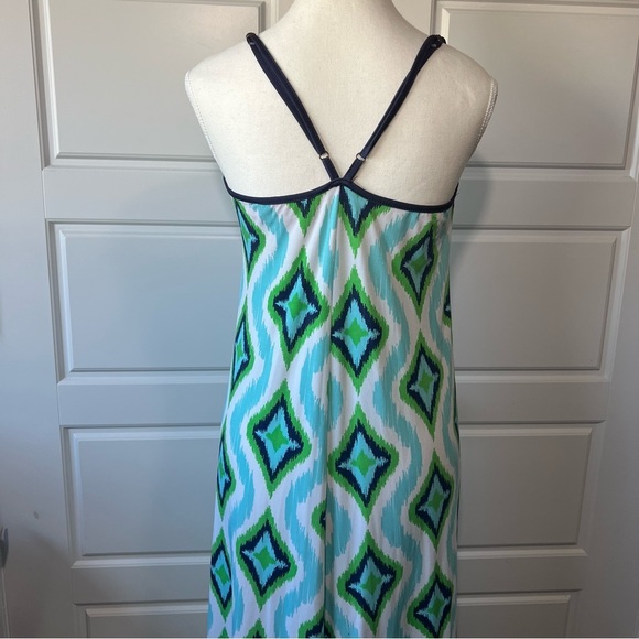 Sleeveless Maxi Dress Blue Green Diamond Print Casual Summer Sundress Size XS - Picture 6 of 8